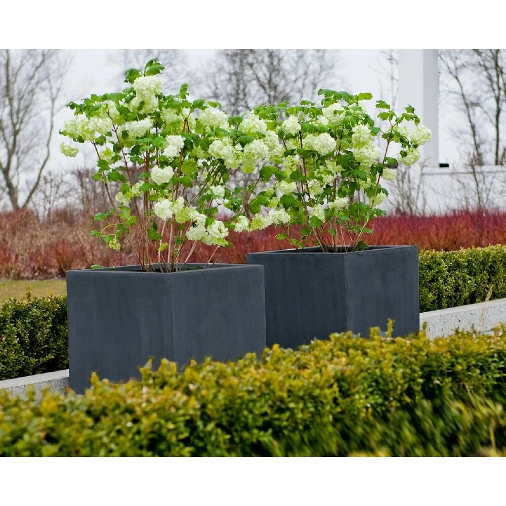 Pottery Pots Natural Block Square Planter Pot Indoor Outdoor Fiberstone Planter Box 24-in- Extra Large - 24" Grey