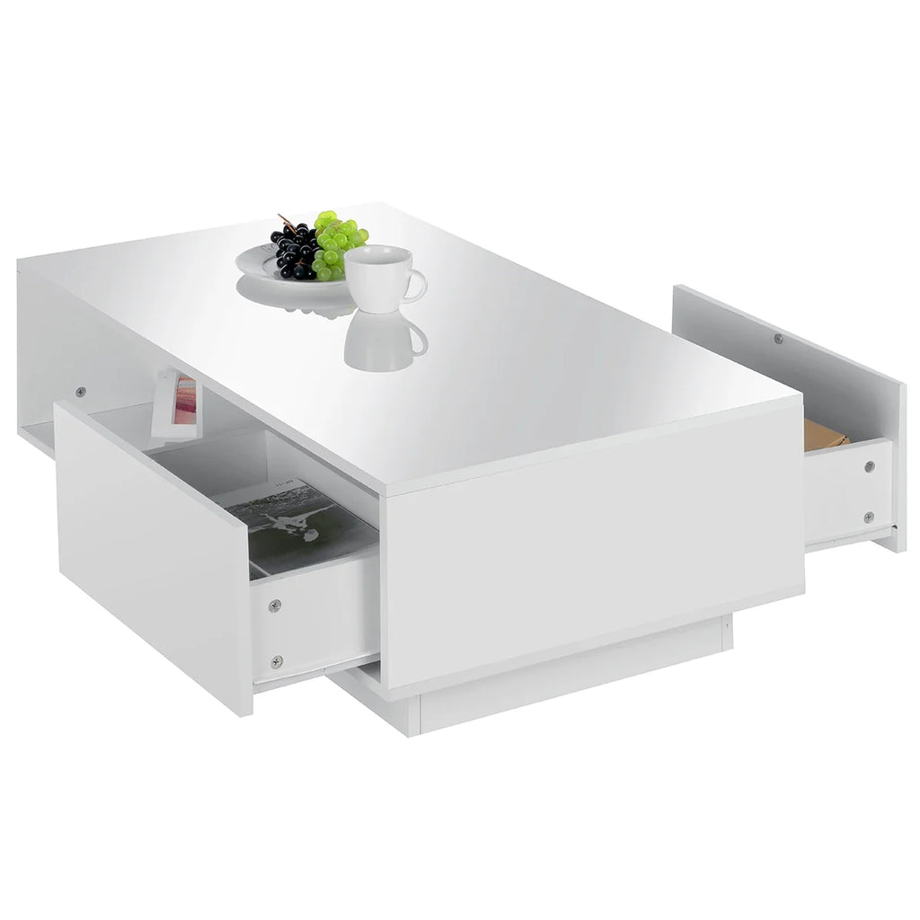 Hommpa LED Coffee Table Modern Side Tables High Gloss Black Cocktail Table with 2 Drawers Open Shelf for Living Room