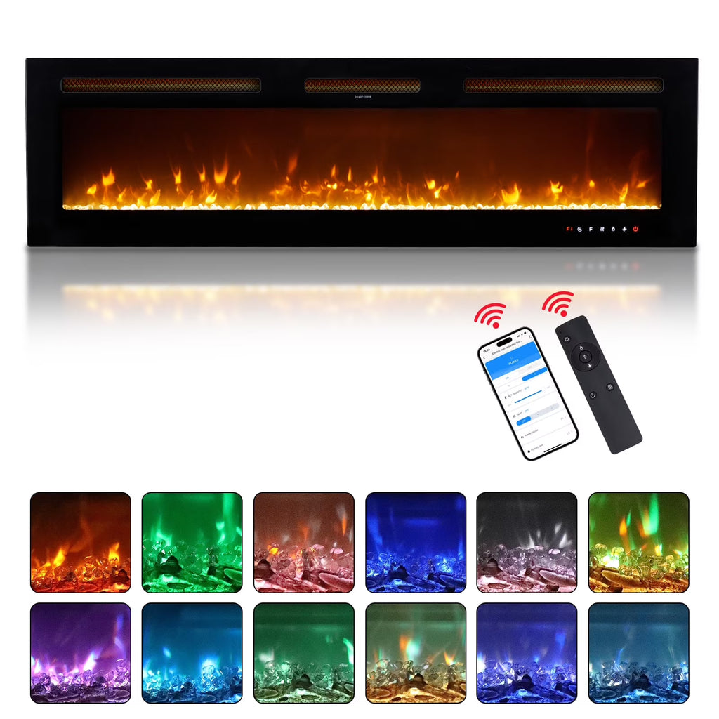 Ktaxon 30" Electric Fireplace, Freestanding/Inserts/Wall Mounted Fireplace Heater with Remote Control, 12 Adjustable Flame Colors, Log & Crystal, 8H Timer for Living Room, Bedroom