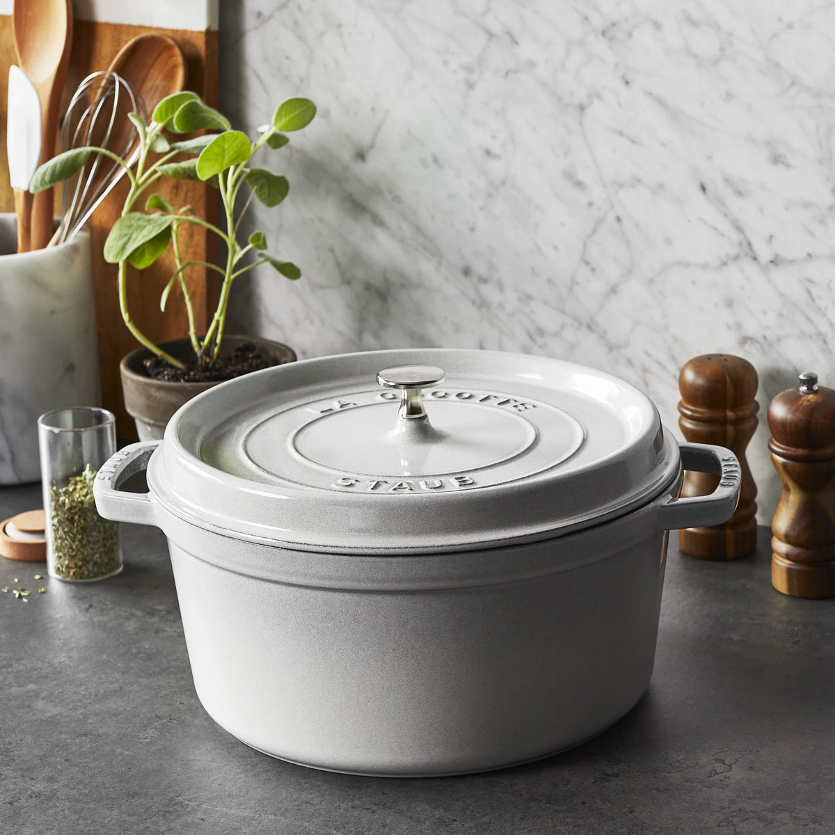 Staub Cast Iron 7-qt Round Cocotte - Grenadine