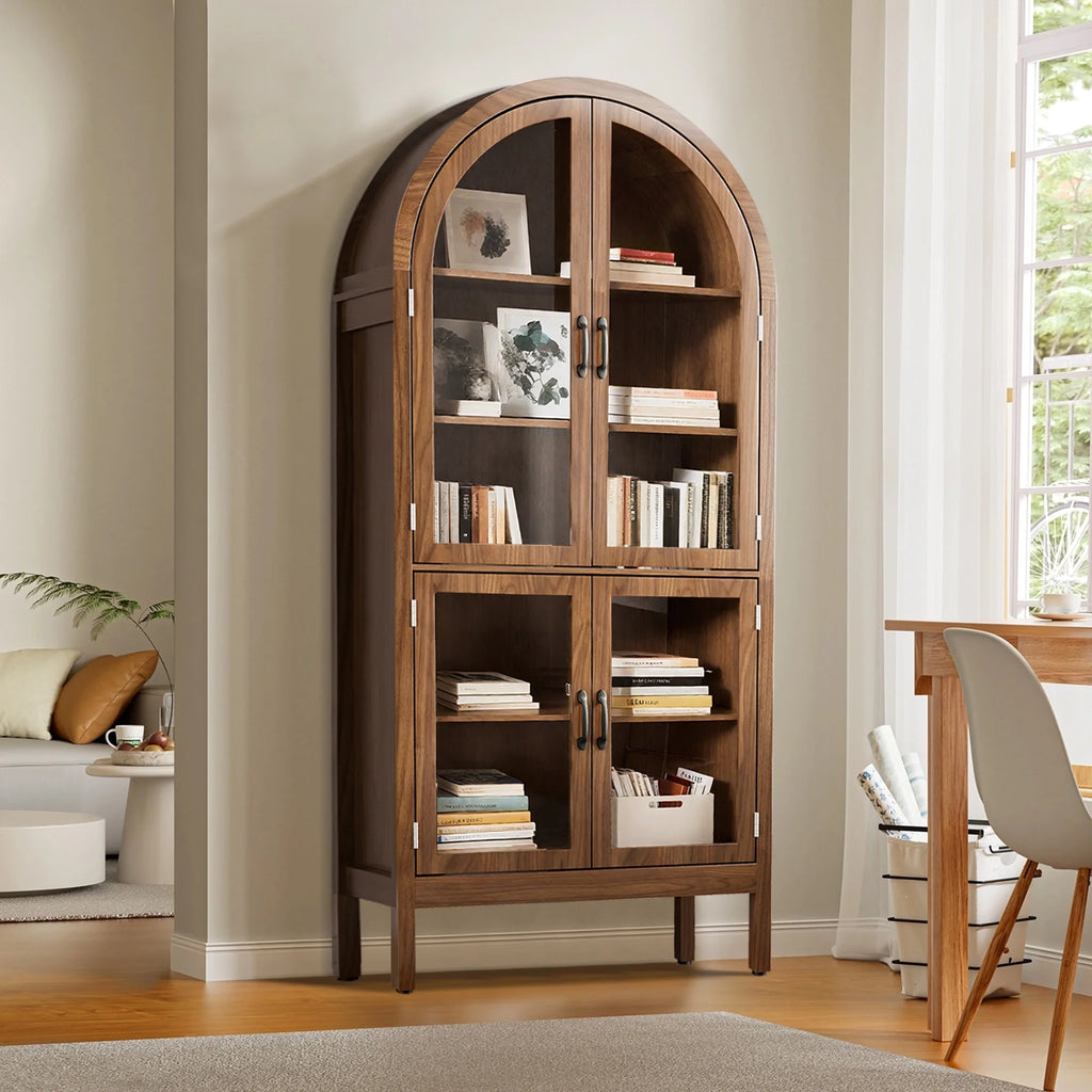 Fiogmub Tall Arched Storage Display Cabinet, Arched Pantry Cabinet with Doors, Acrylic Glass Doors
