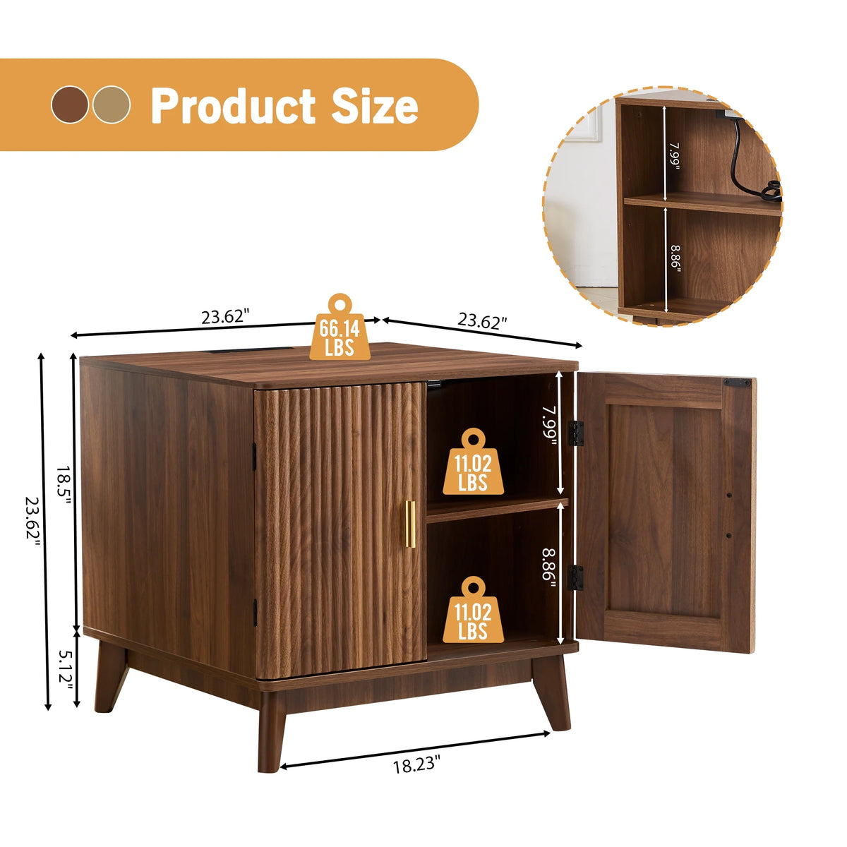 YOCWO Fluted Nightstand for Bedroom Set of 2 , Wood Bedside Table Set of 2 with Drawers, Black