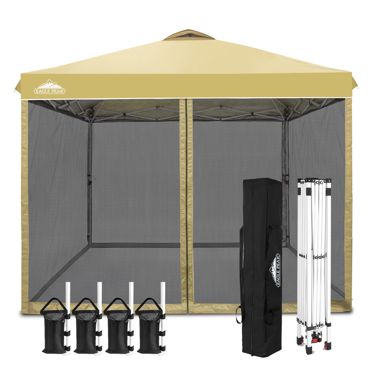 EAGLE PEAK 10 x 10 Outdoor Easy Pop up Canopy with Netting, Instant Screen Party Tent with Mesh Side Walls, American Flag