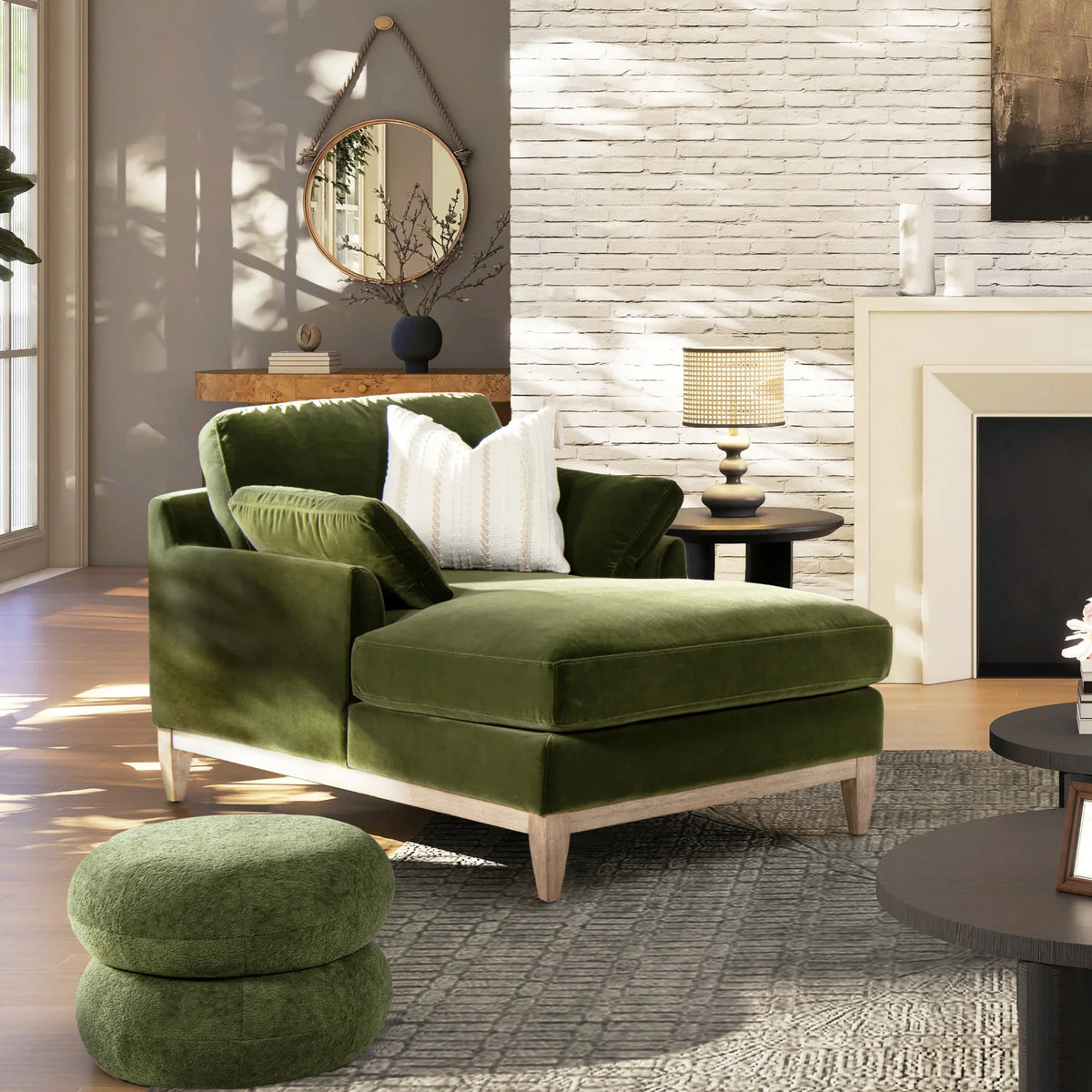 Velvet Sofa Couch, Mid Century Modern 75.5 inch 3-Seater Sofa with Back Cushions and 2 Bolster Pillows, for Small Space,Bedroom, Apartment, Olive Green
