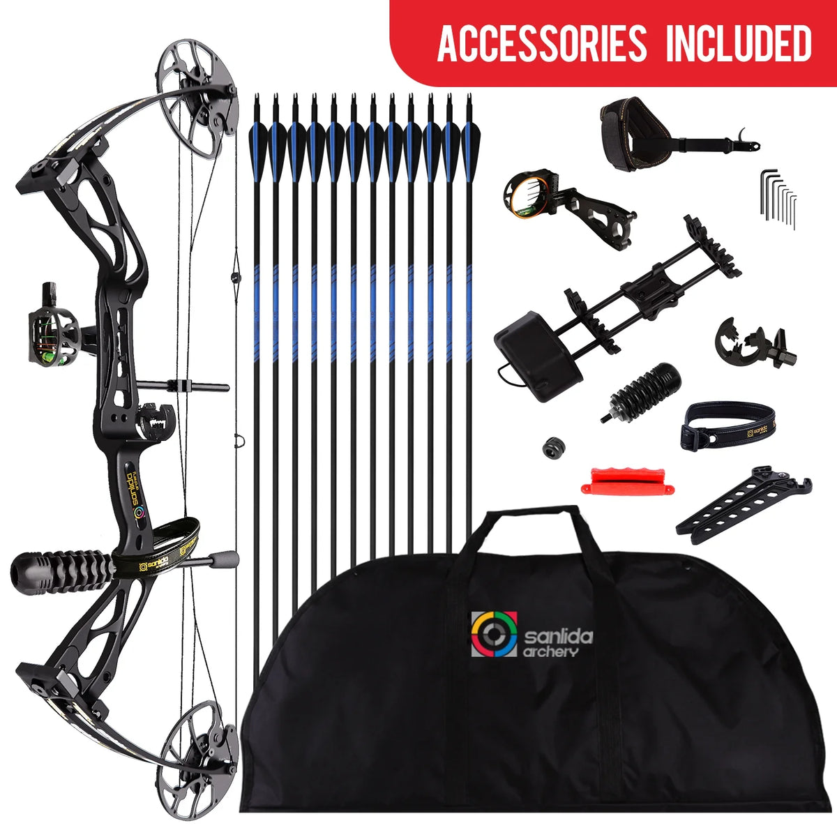 Sanlida DragonX8 RTH Compound Bow Package, Black, Adjustable 18��-31�� Draw Length, 0-70lbs Draw Weight, 310 FPS