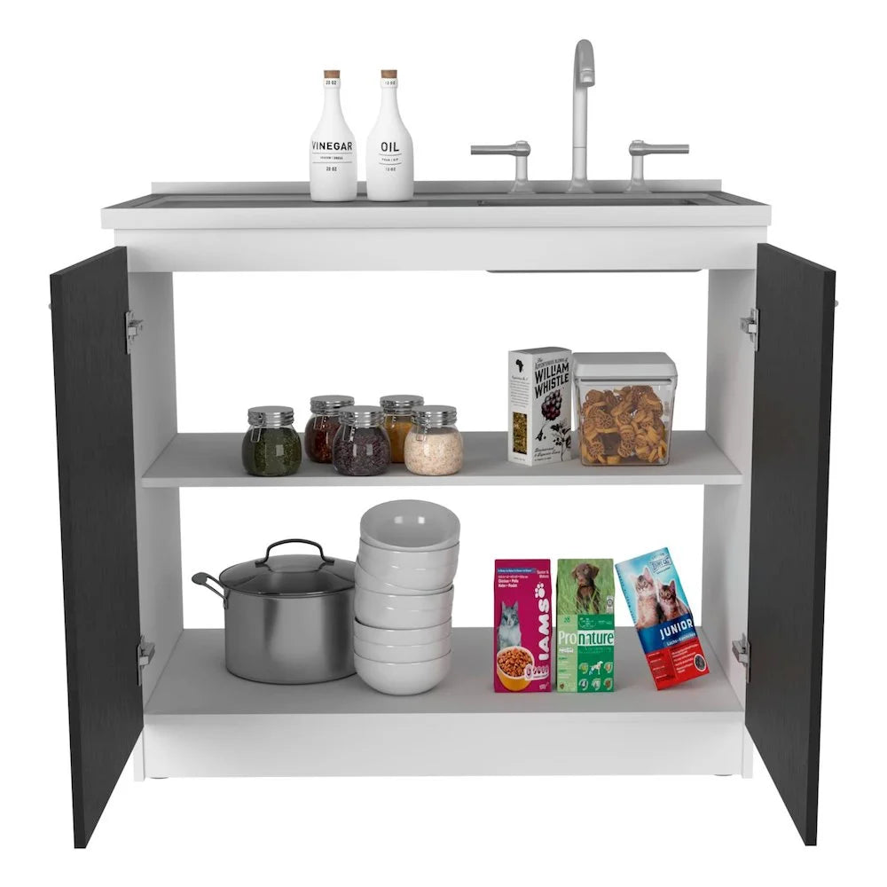 Napoles Utility Sink with Cabinet, Double Door, One Shelf White / Black