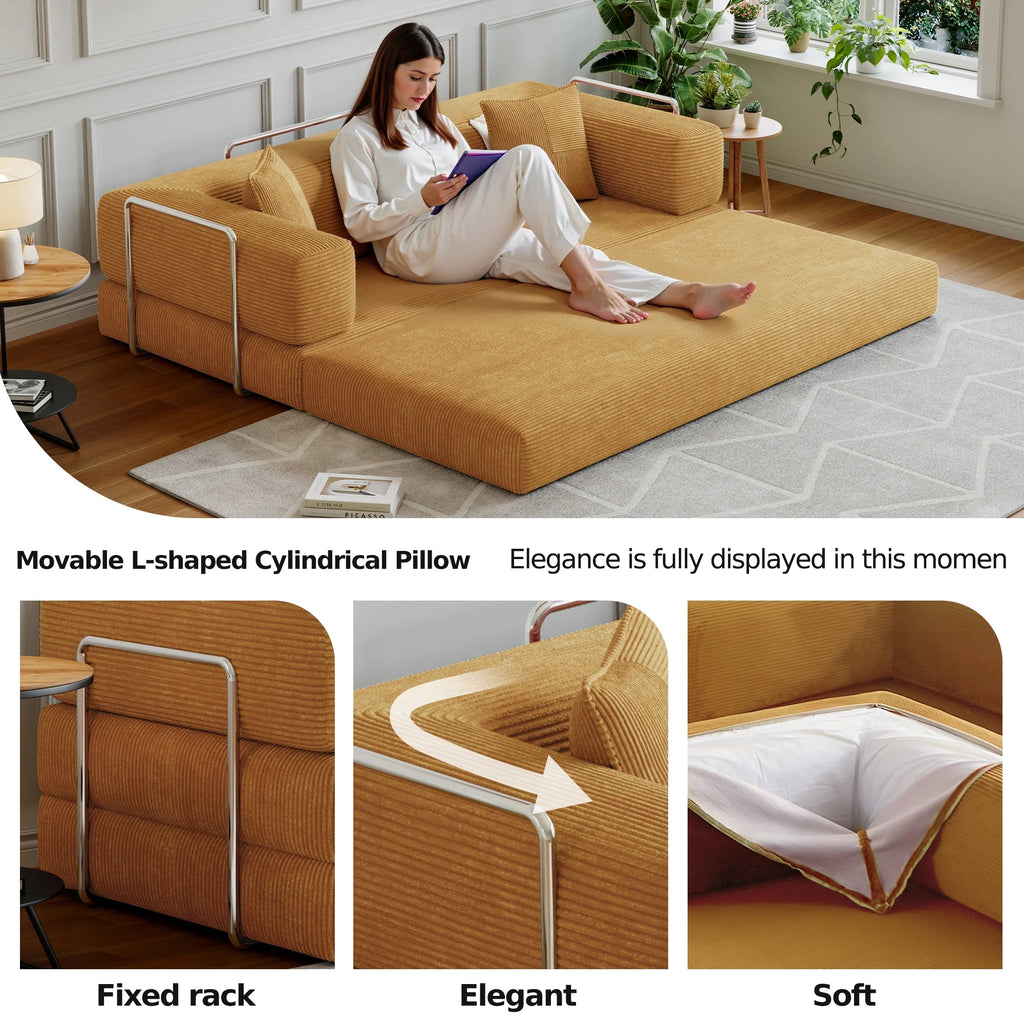 Convertible Sleeper Sofa Bed,Compressed Floor Boneless Couch,Modular Modern Corduroy Sofa for Living Room Bedroom -with Fixed-Shape Frame and Support Armrest,Easy Assembly(Green)