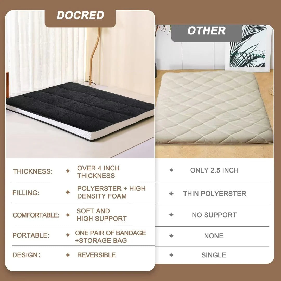 Docred Japanese Floor Mattress for Adults, kids-4" Thick Sherpa Fleece Futon Mattress for Floor, Extra Thick Folding Sleeping Pad Breathable Floor Bed Tatami Matolor