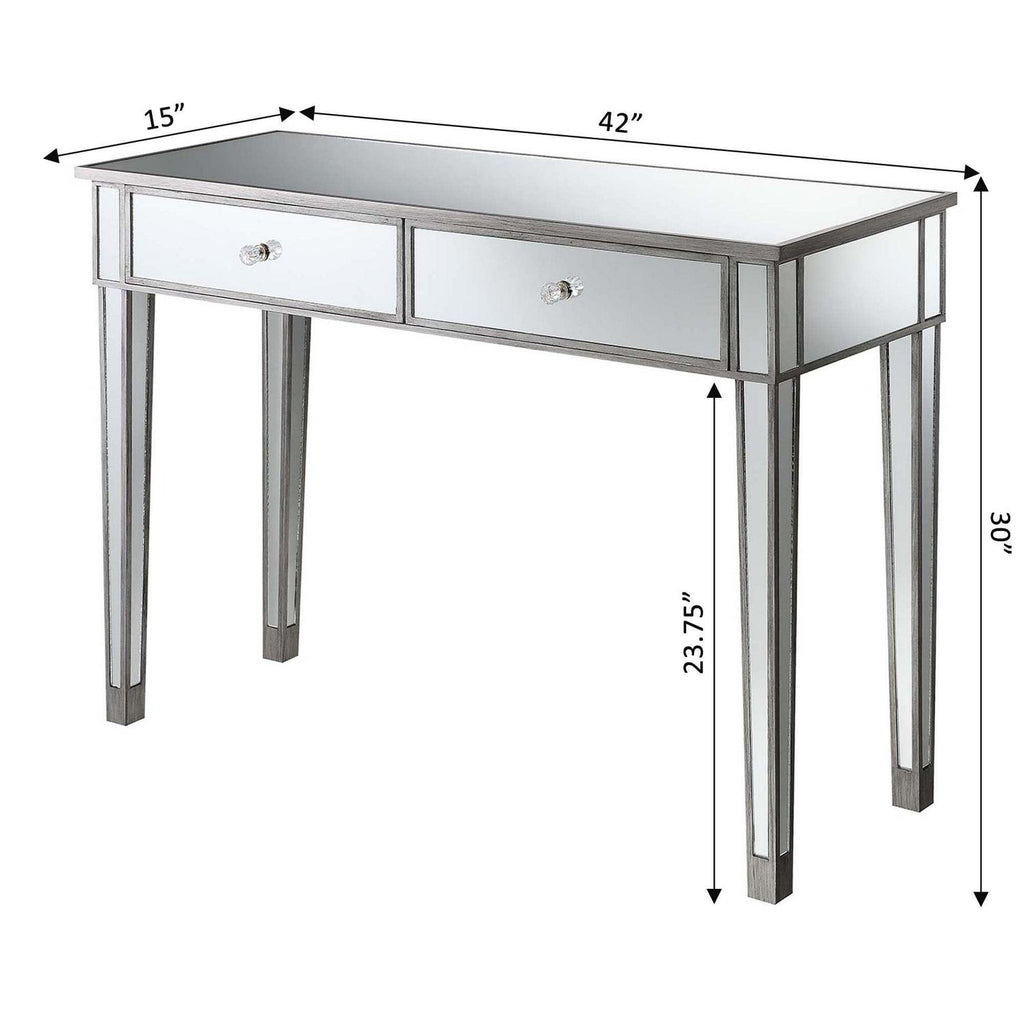 Convenience Concepts Gold Coast 30″ Mirrored 2 Drawer Console Table. Antique Silver/Mirror. All Ages
