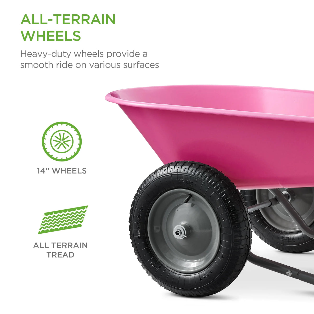 Best Choice Products Dual-Wheel Home Wheelbarrow Yard Garden Cart for Lawn, Construction - Green