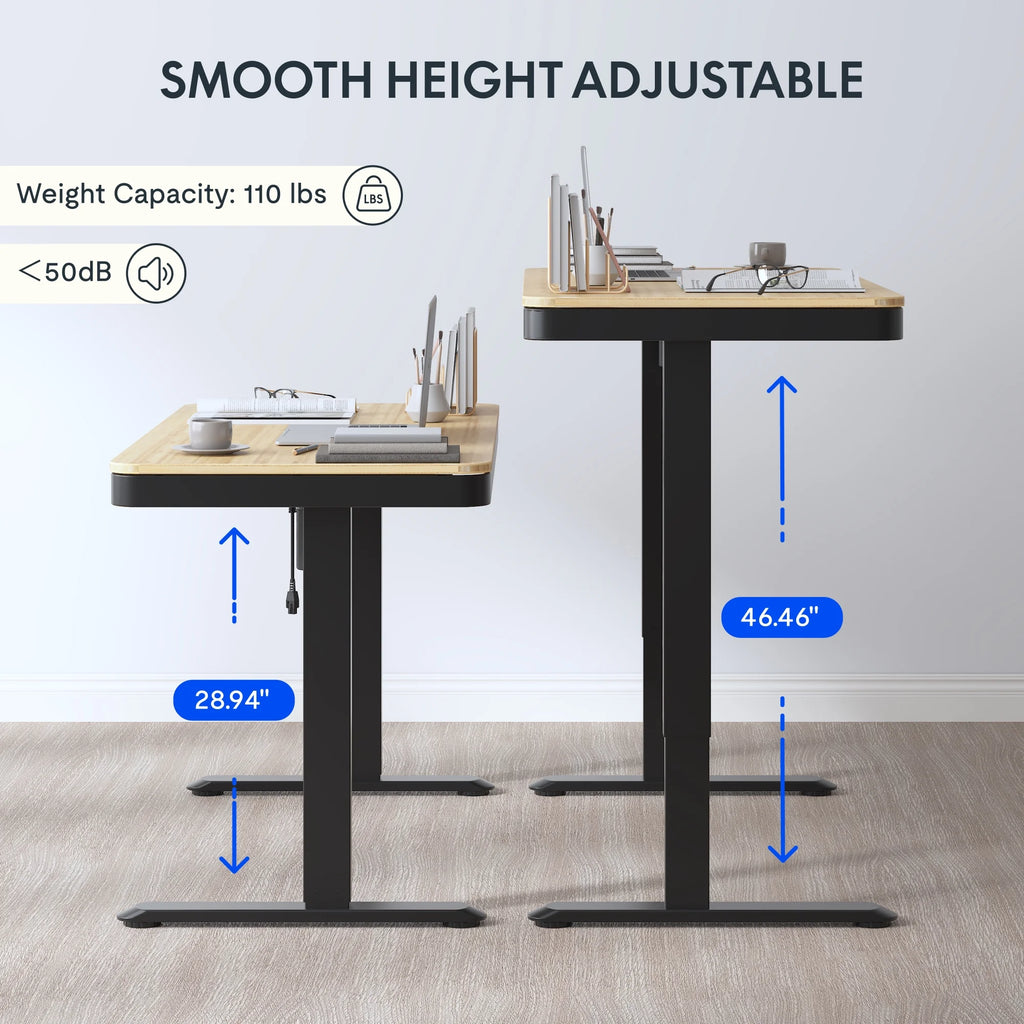 FLEXISPOT 48" W Home Office Height Adjustable Standing Desk White and Maple with USB Charge Ports and Embedded Drawer