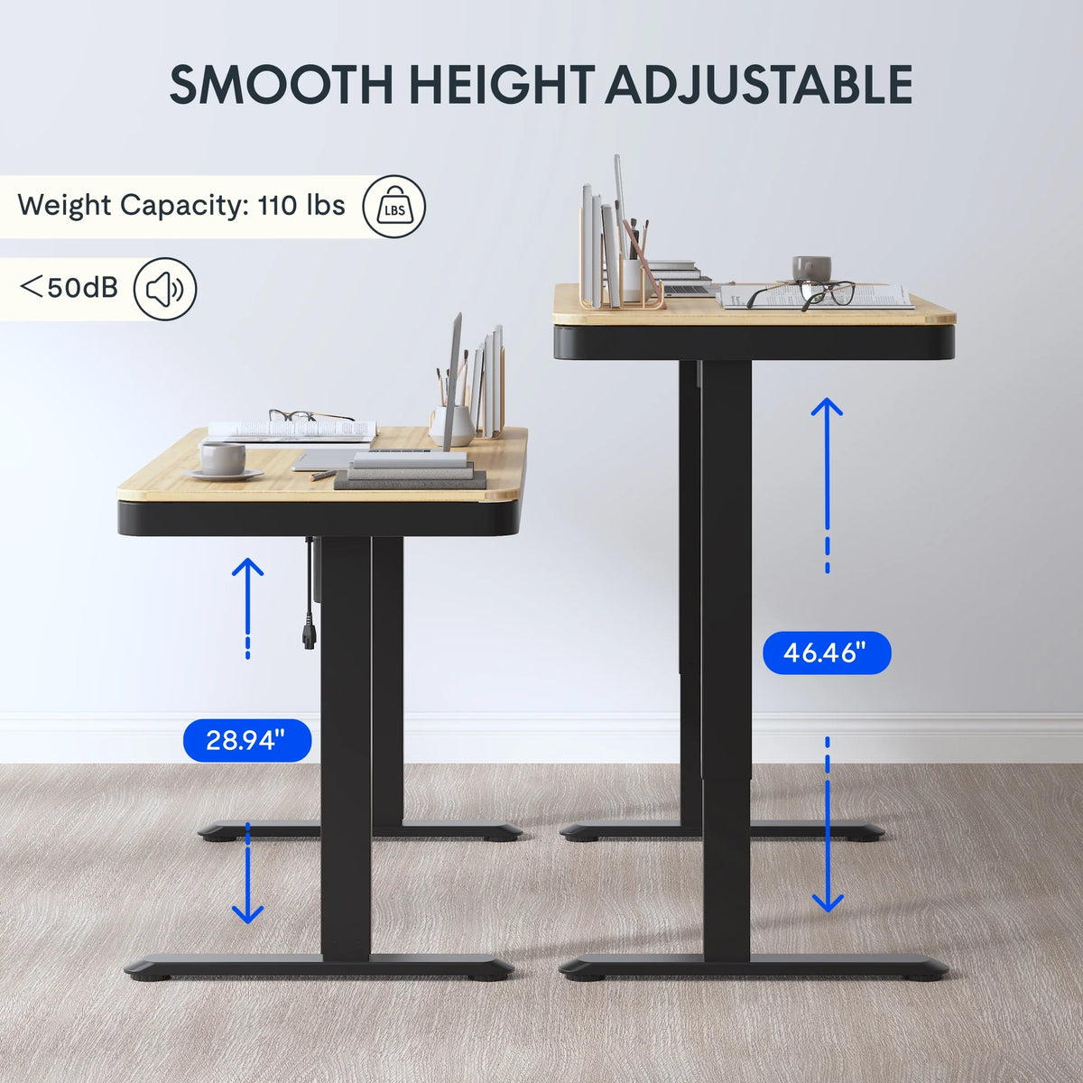 FLEXISPOT 48" W Home Office Height Adjustable Standing Desk White and Maple with USB Charge Ports and Embedded Drawer
