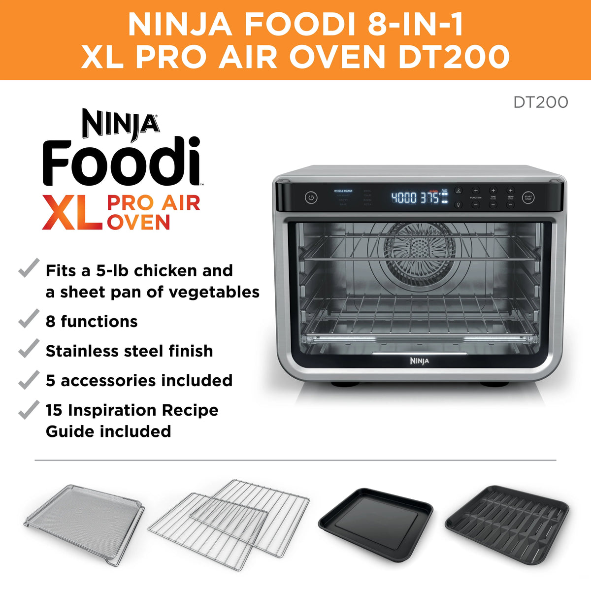 Ninja? Foodi??8-in-1 XL Pro Air Fry Oven, Large Countertop Convection Oven, DT200
