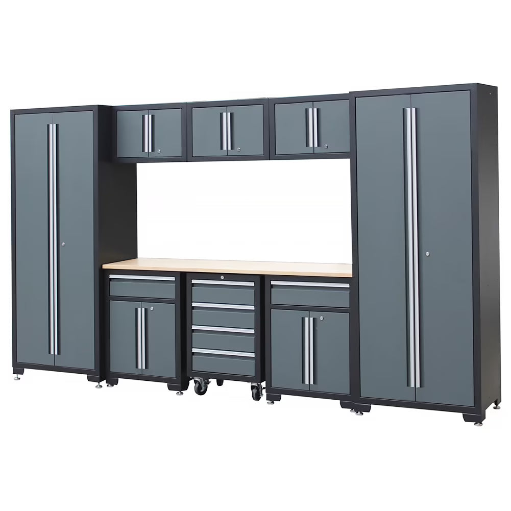 HPDMC Garage Storage Cabinet System 9-Pcs Workshop Set Metal Garage Cabinets and Storage System with Steel Cabinet Drawers, Rolling Chest, Workbench, Pegboard for Garage Tool Organization