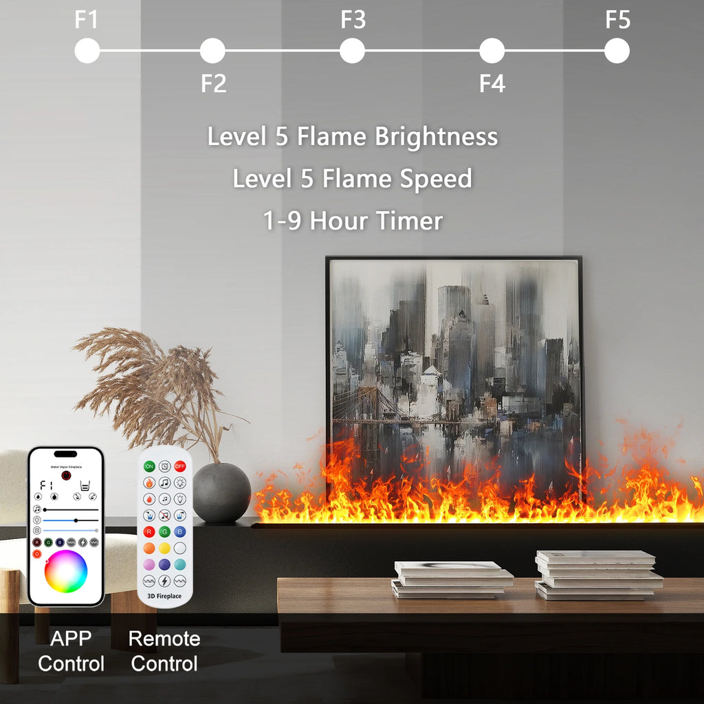 31.5-inch Water Vapor Fireplac with Dual-mode Water Supply System,Vapor Fireplace with 3D Realistic Flame,Electric Fireplace with Remote/Touch Control for Timer,Dimmable