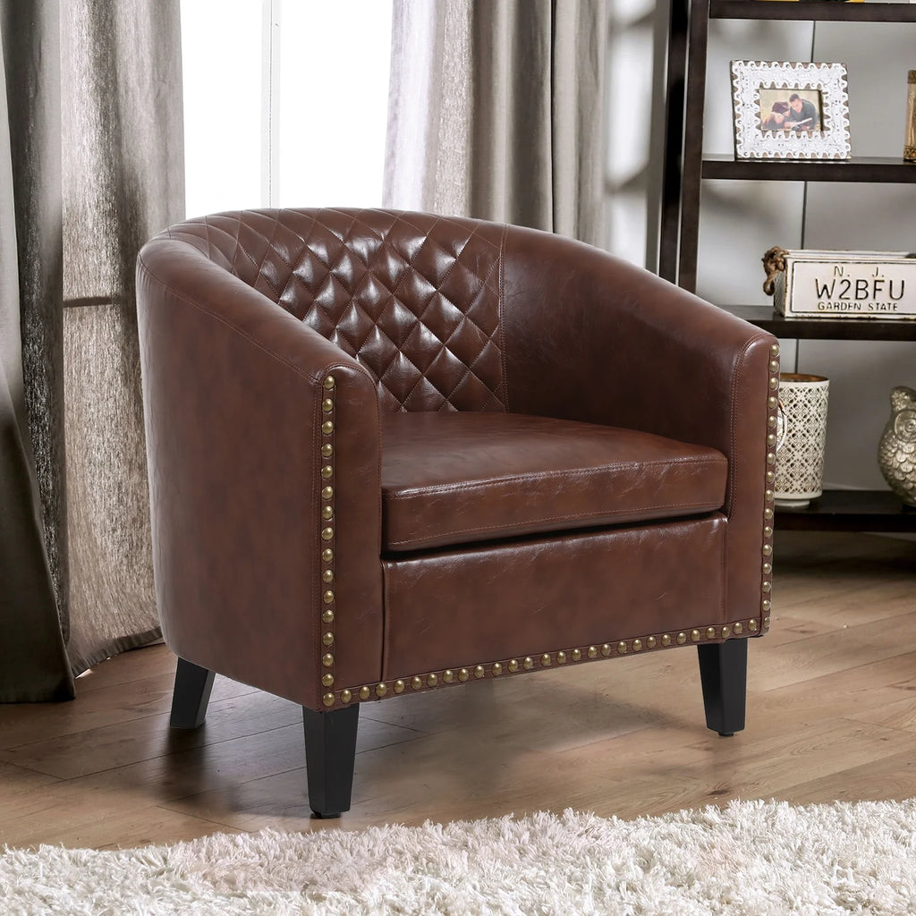 Comfortable Upholstered Armchair, Recliner Chair, Armchair with Wide Armrest,PU Leather Club Chair for Living Room, Club or Office, Single Chair ,Orange.
