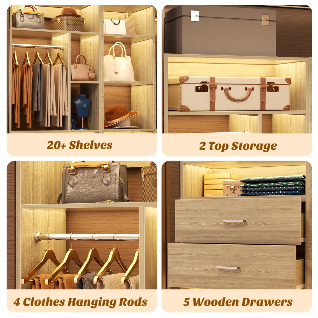 Homieasy Freestanding Closet System with 3 Sets, 87.2" Closet Organizer System with 5 Drawers & 4 Hanging Rods, Reversible L Shaped Walk-in Closets, Black