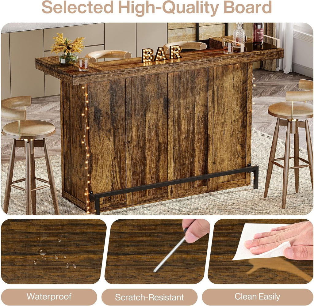 4-Tier Bar Table, 70.9-Inch Large Modern Home Bar Cabinet with Wine Glass Holder and Black Footrest