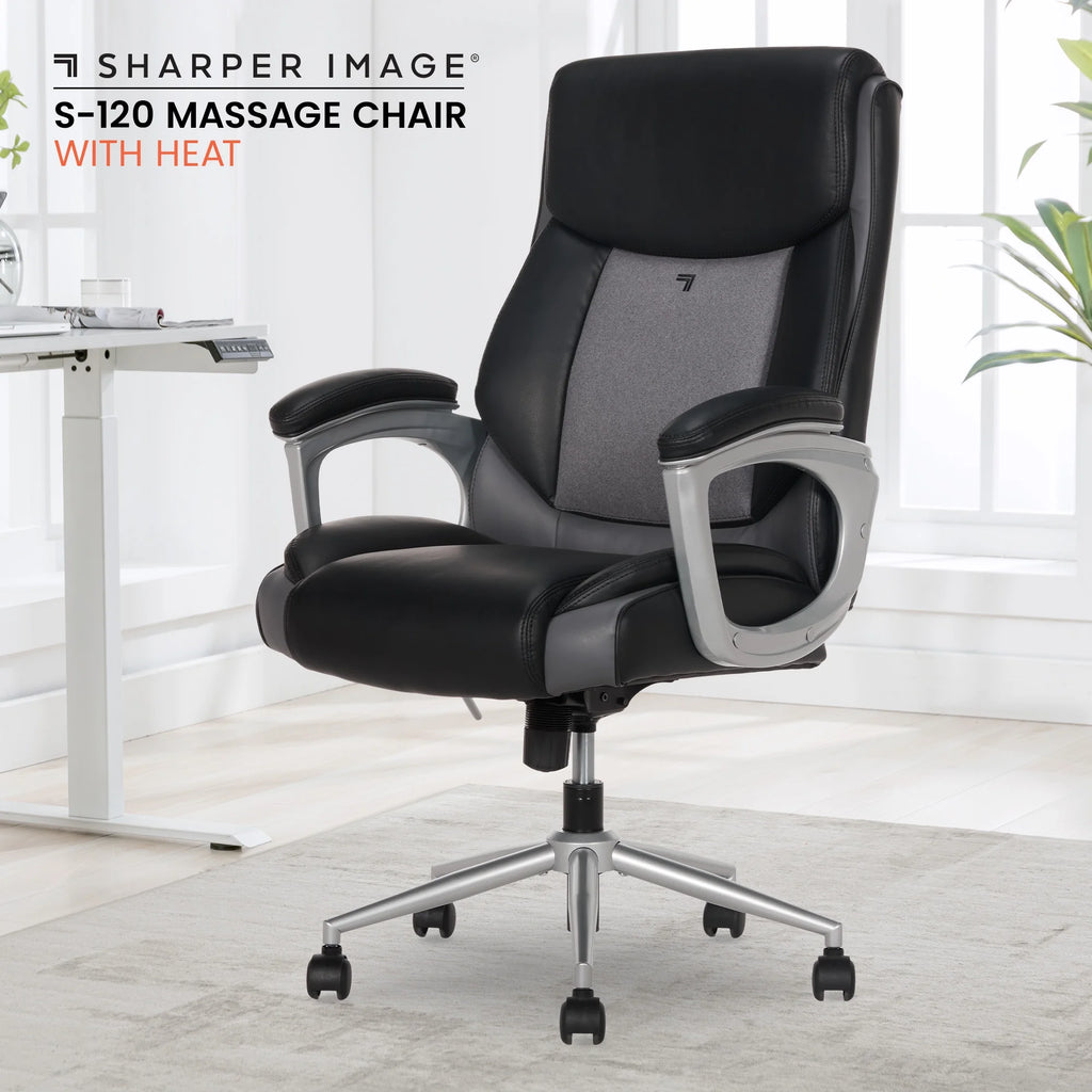 Sharper Image S-120 Massage and Heat Office Chair, Gray/White