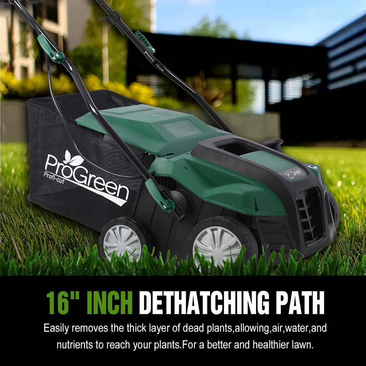 2-in-1 16" Walk Behind Electric Dethatcher Scarifier 15 Amp with Large 58QT Removable Collection Bag for Lawn Yard Garden Care