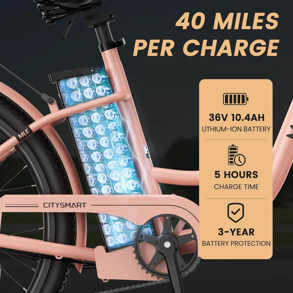 MOONCOOL Electric Bicycle for Adults 350W , 7-Speed Ebike with 36V 10.4Ah Removable Battery， 40 Miles Range , 20 mph Electric Commuter Bike for Women Men, Certified to UL 2849 by SGS