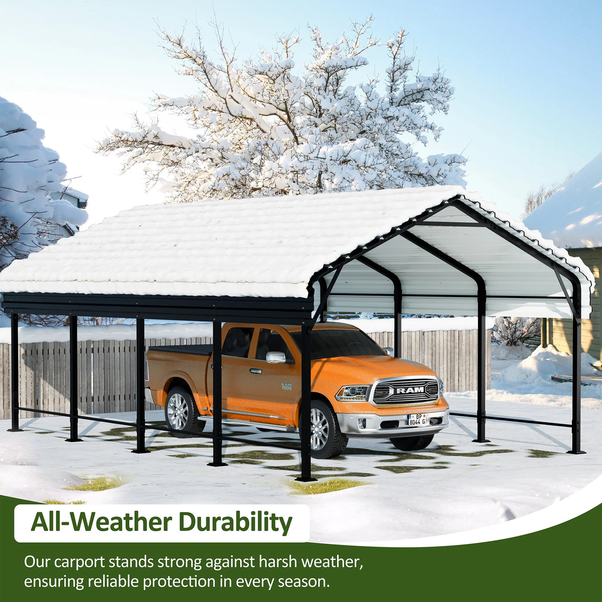 Walsunny 12X15 ft Carport Heavy Duty Carport Canopy with Galvanized Steel Roof and Frame Metal Carport Upgraded Extra Large Garage