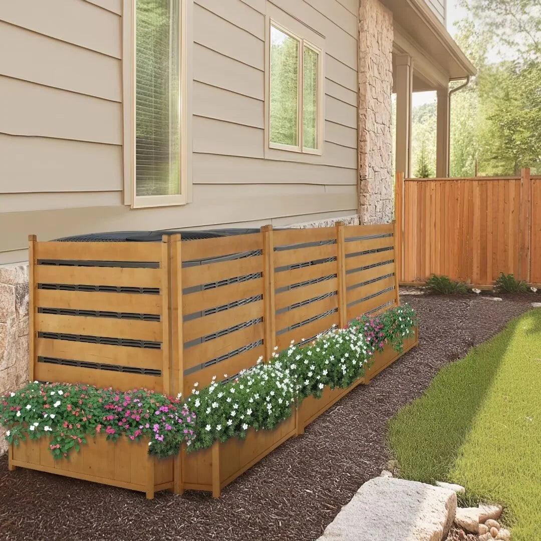 "NAIZEA Air Conditioner Fence, Pool Equipment Enclosure, Trash Can Enclosure, Metal Stake Wood Fence Panel 38"" W x 60"" H"