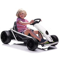 Geetinfly Go Kart for Kids,24V Battery 300WX2 Motors Pedal On Foot Go Cart,8MPH High Speed Drifting Car with Slow Start Function,Music,White