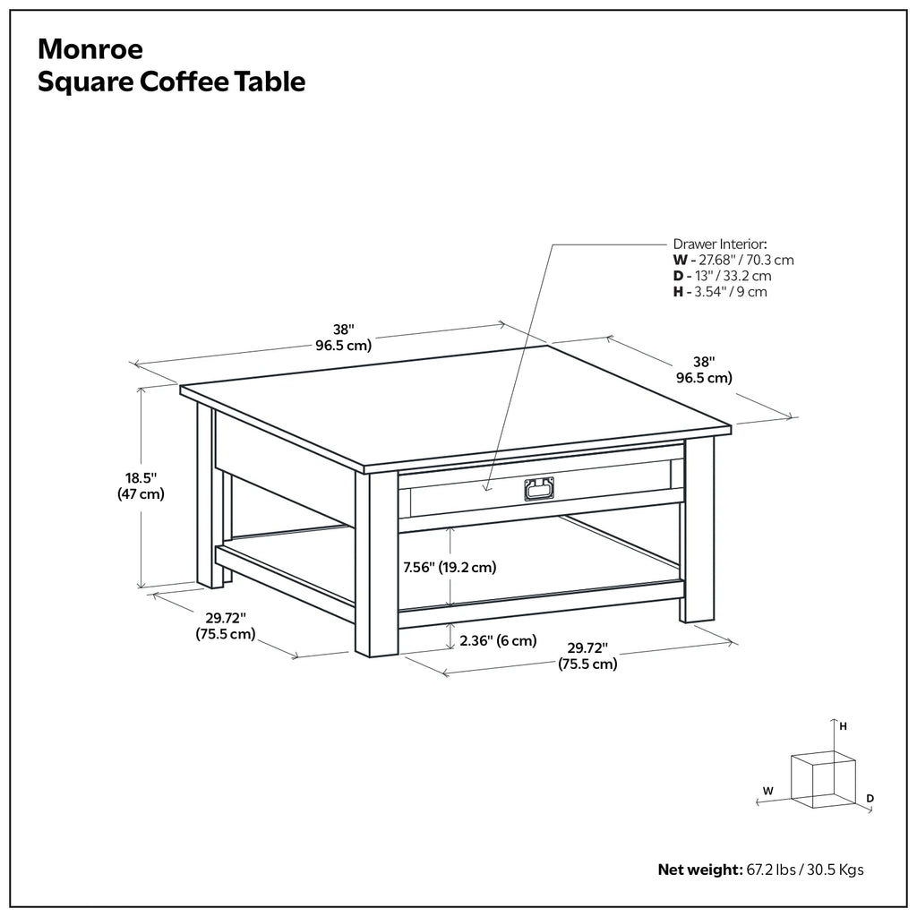 Simpli Home Monroe SOLID ACACIA WOOD 38 inch Wide Square Rustic Coffee Table in Distressed Charcoal Brown