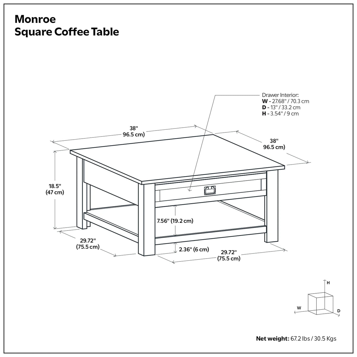 Simpli Home Monroe SOLID ACACIA WOOD 38 inch Wide Square Rustic Coffee Table in Distressed Charcoal Brown