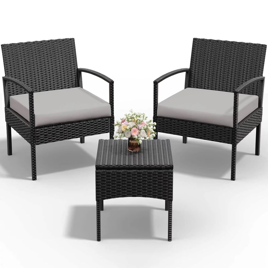 Tappio Outdoor Furniture 3 Piece Patio Bistro Furniture Set, Rattan Conversation Chairs Set with Side Table and Cushions, Patio Furniture Sets for Balcony Garden Porch, Red