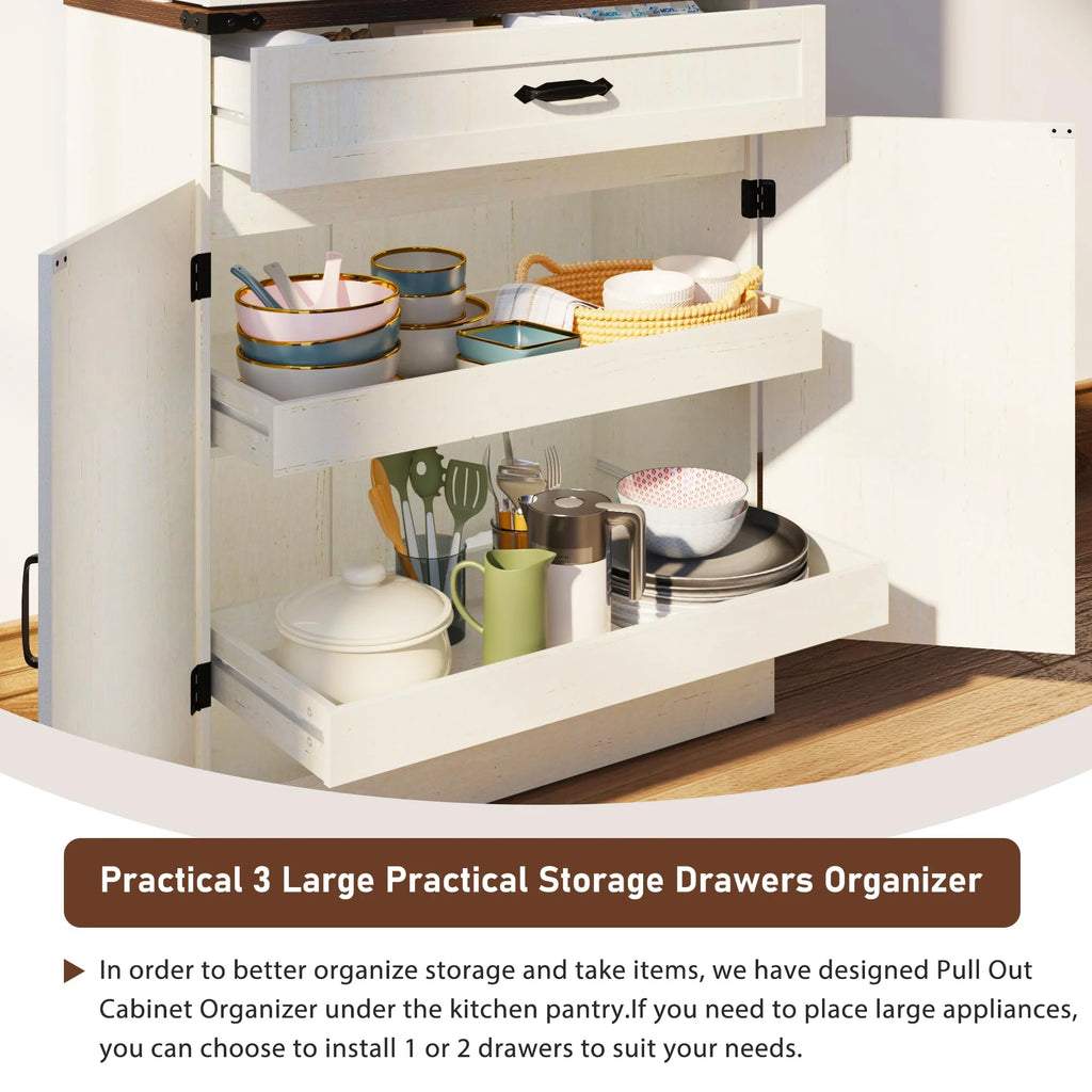 71" Tall Farmhouse Kitchen Pantry with 12 Side Shelves & Adjustable Shelves, 5 Layers Pantry Storage Cabinet w/Load-Bearing Steel Pipe & 4 Barn Doors for Kitchen, Dining Room, Living Room, Brown