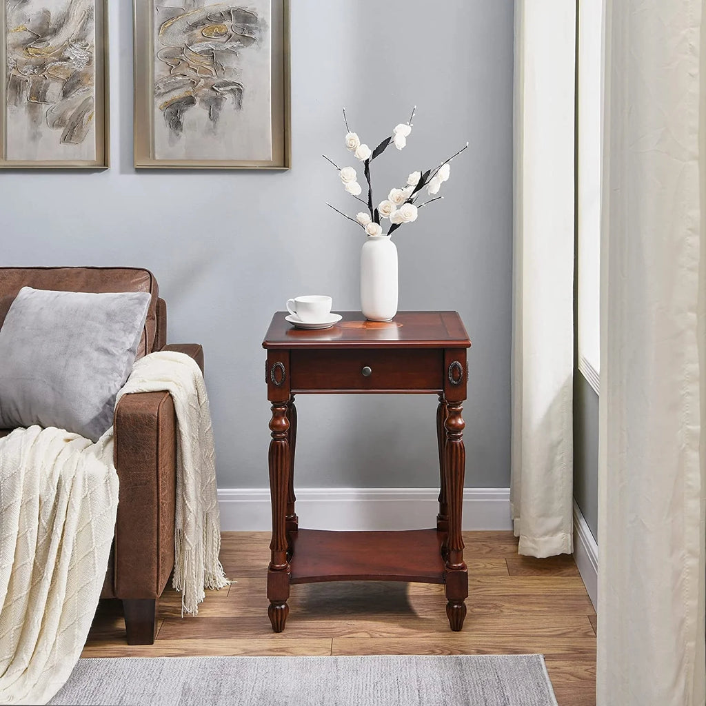 Solid Wood Coffee Table Console Table with Storage Drawer Square Side Table End Tables