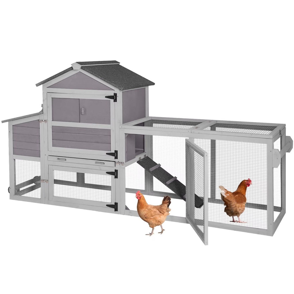 Aivituvin Mobile Chicken Coop with Wheels & Nesting Box for Outdoor, Expandable Wood Chicken House with Leakproof Pull-Out Tray and UV-Resistant Roof Panel, Gray
