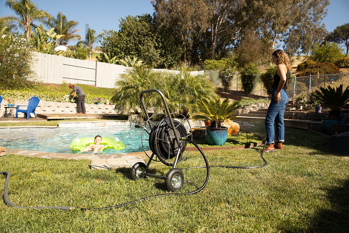 Yard Butler 2-Wheeled Garden Hose Reel Cart - Carry Up To 200 Foot, Heavy Duty, Rust-Resistant, Portable Metal Hose Winder Suitable for Lawn & Garden - Outdoor Water Hose Reel Cart With Wheels