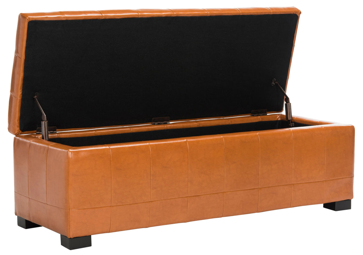 SAFAVIEH Large Manhattan Rustic Tufted Storage Bench, Brown