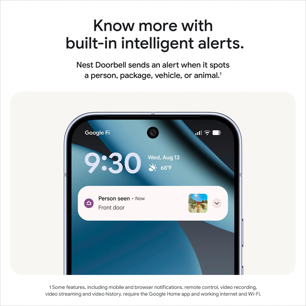 Google Nest Doorbell (Wired, 3rd Gen) - Video Doorbell Camera with 2K Video - Works with Google Home - With Gemini - Linen