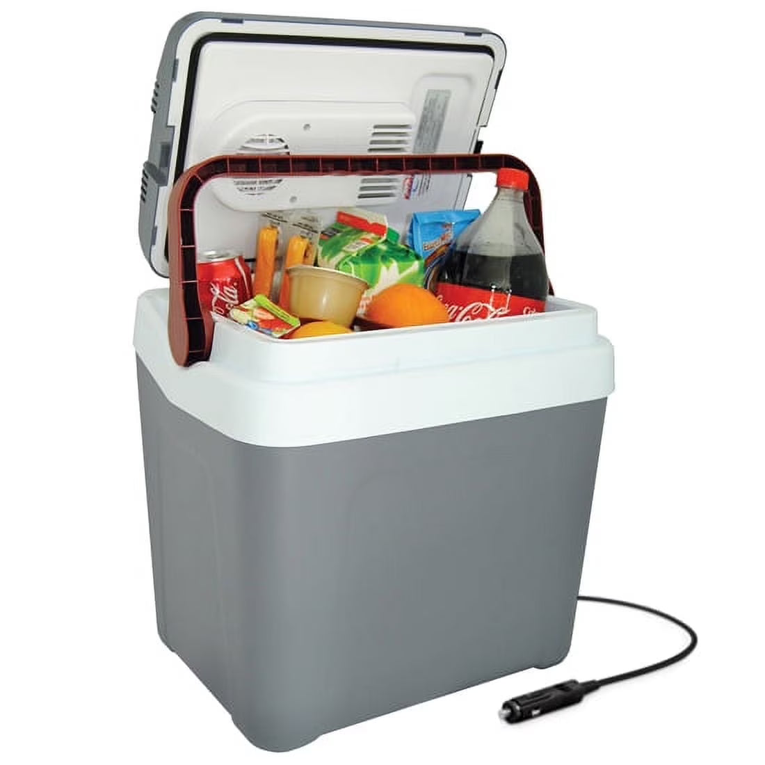Koolatron 12V Electric Cooler 24L (26 qt), With Self-Locking Handle, Gray/Red