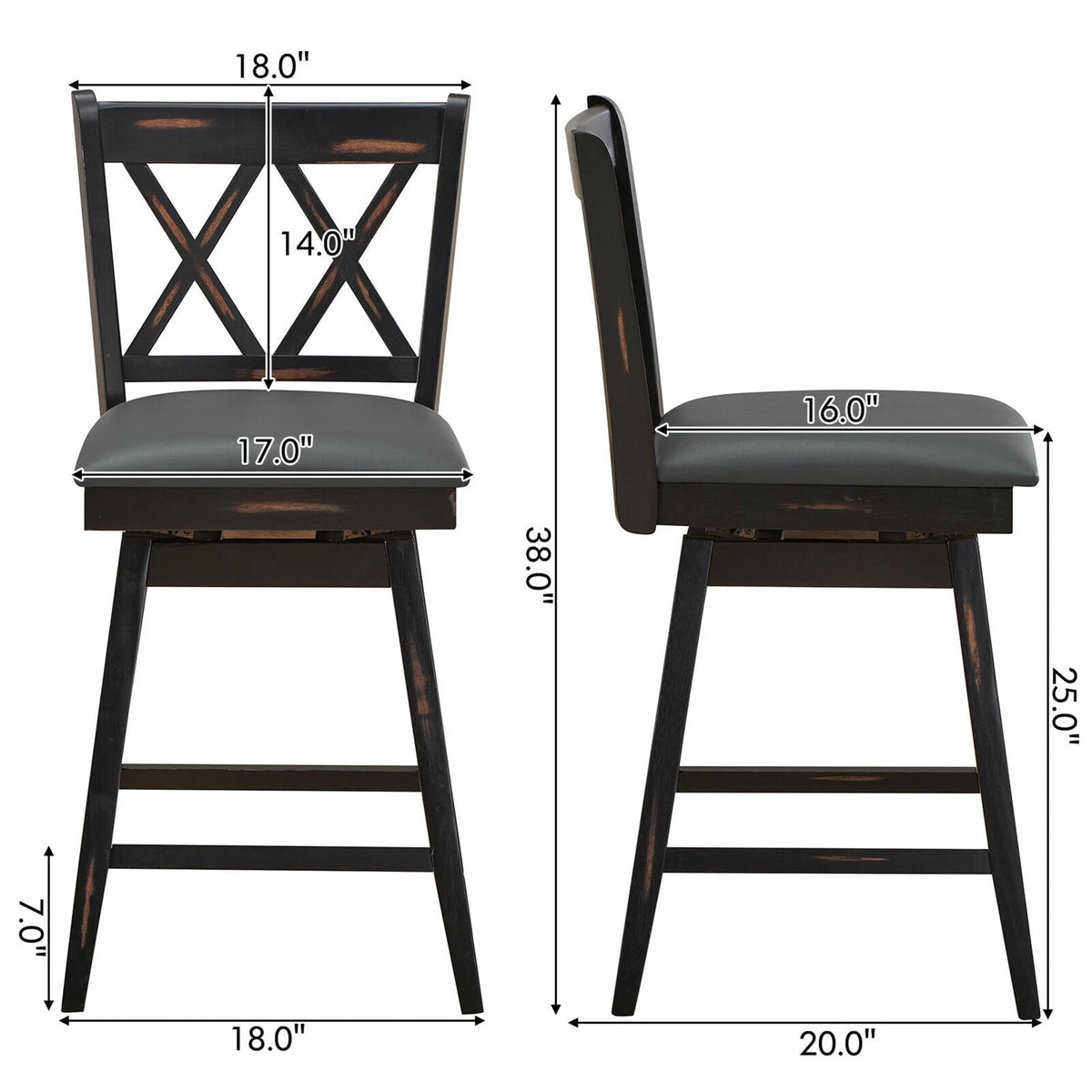 Gymax Set of 4 Barstools Swivel Counter Height Chairs w/Rubber Wood Legs Black