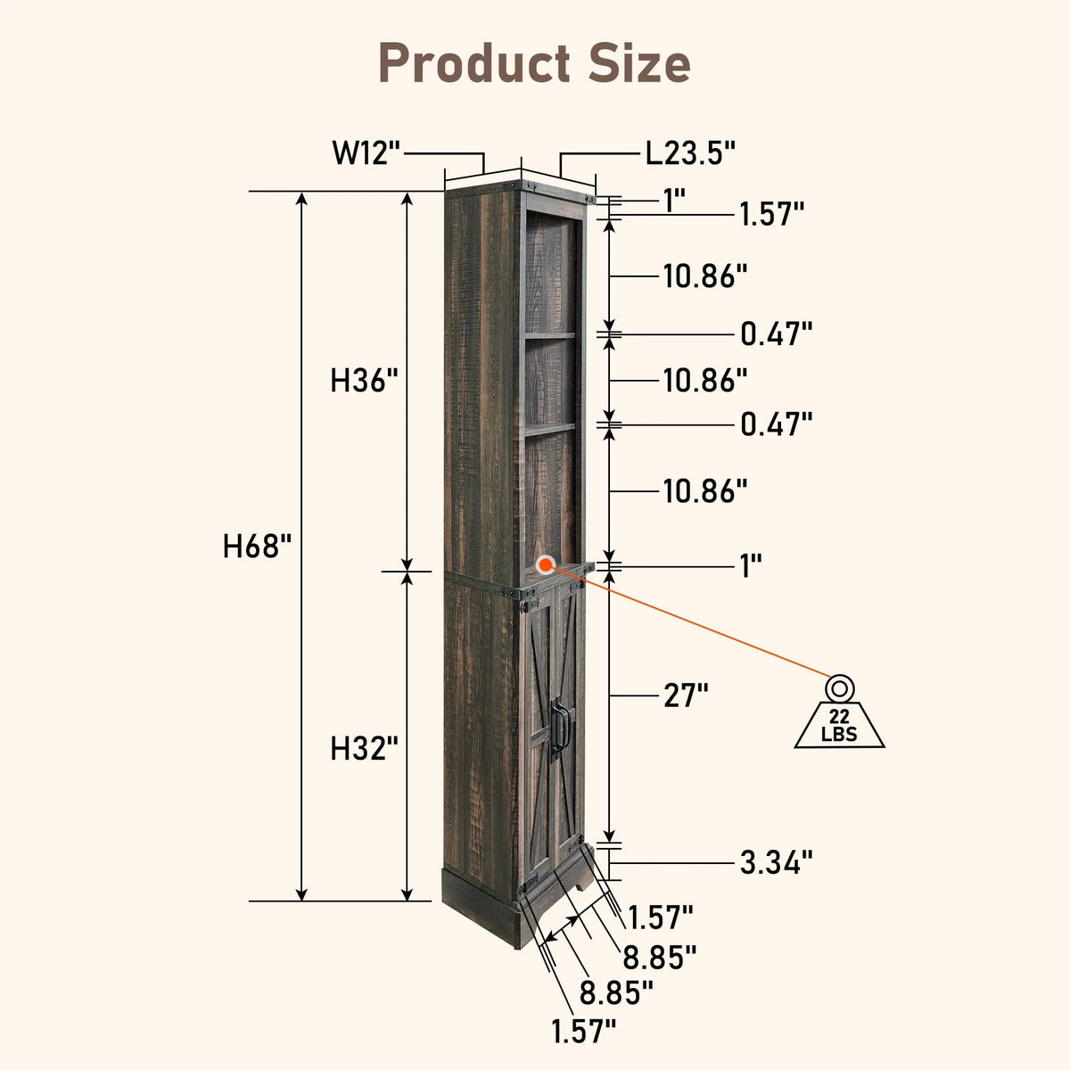 OKD Farmhouse Tall Corner Cabinet with Barn Door & Adjustable Shelves, 68" Rustic Wood Corner Cabinet with Storage Cabinet for Bathroom, Kitchen, Antique White