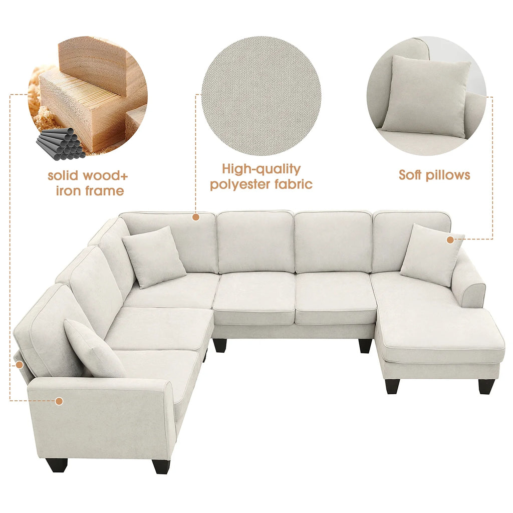 Harper & Bright Designs Modular Sectional Sofa with Ottoman Couch L Shape Corner Sofa Sets 7 Seats Fabric Couch for Living Room, Black, 112 * 87 inch
