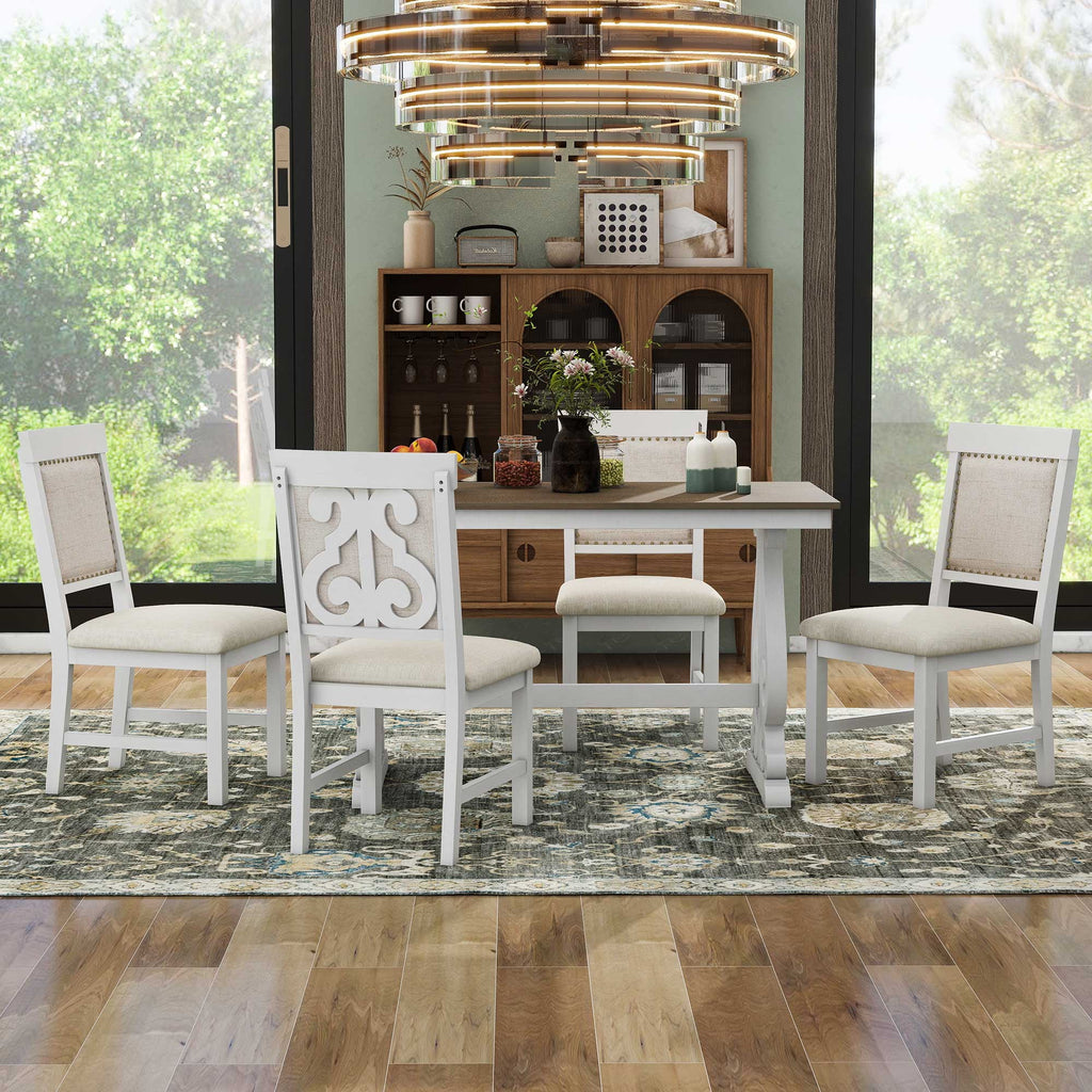 5 Piece Dining Table Set, Atumon Dining Table Set for 4, Wood Dining Room Set with 1 Table and 4 Upholstered Chairs, Farmhouse Dining Table Set for Kitchen Dining Room Apartment, Natural