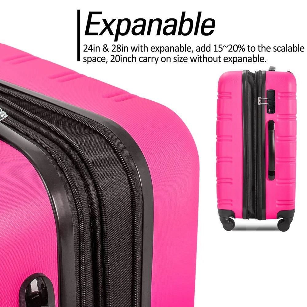 Tcbosik Luggage Sets, 3 Piece Set Hardside Suitcases with Spinner Wheels, 20/24/28 Travel Luggage Lightweight, Dark Blue