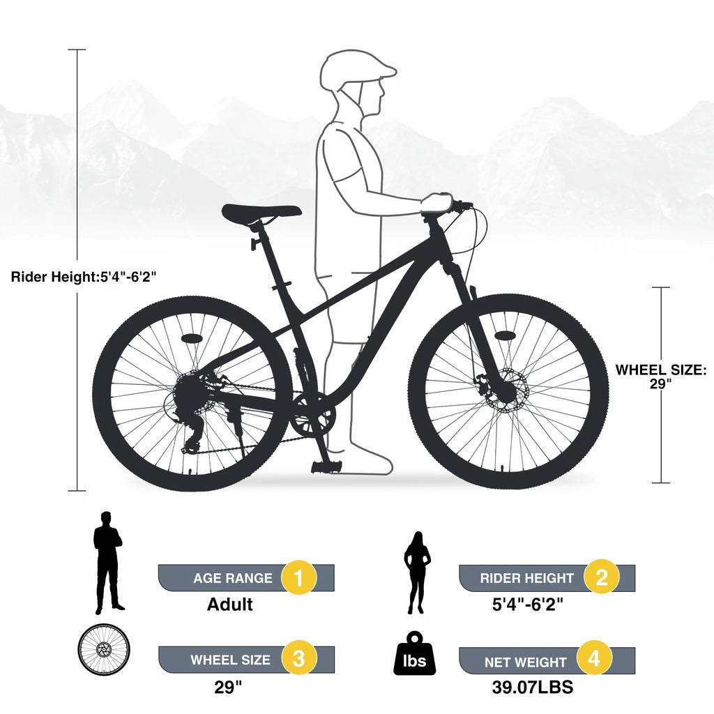 29" Mountain Bike 8 Speed Steel Frame City Bicycle with Front Suspension for Men Women, Gray