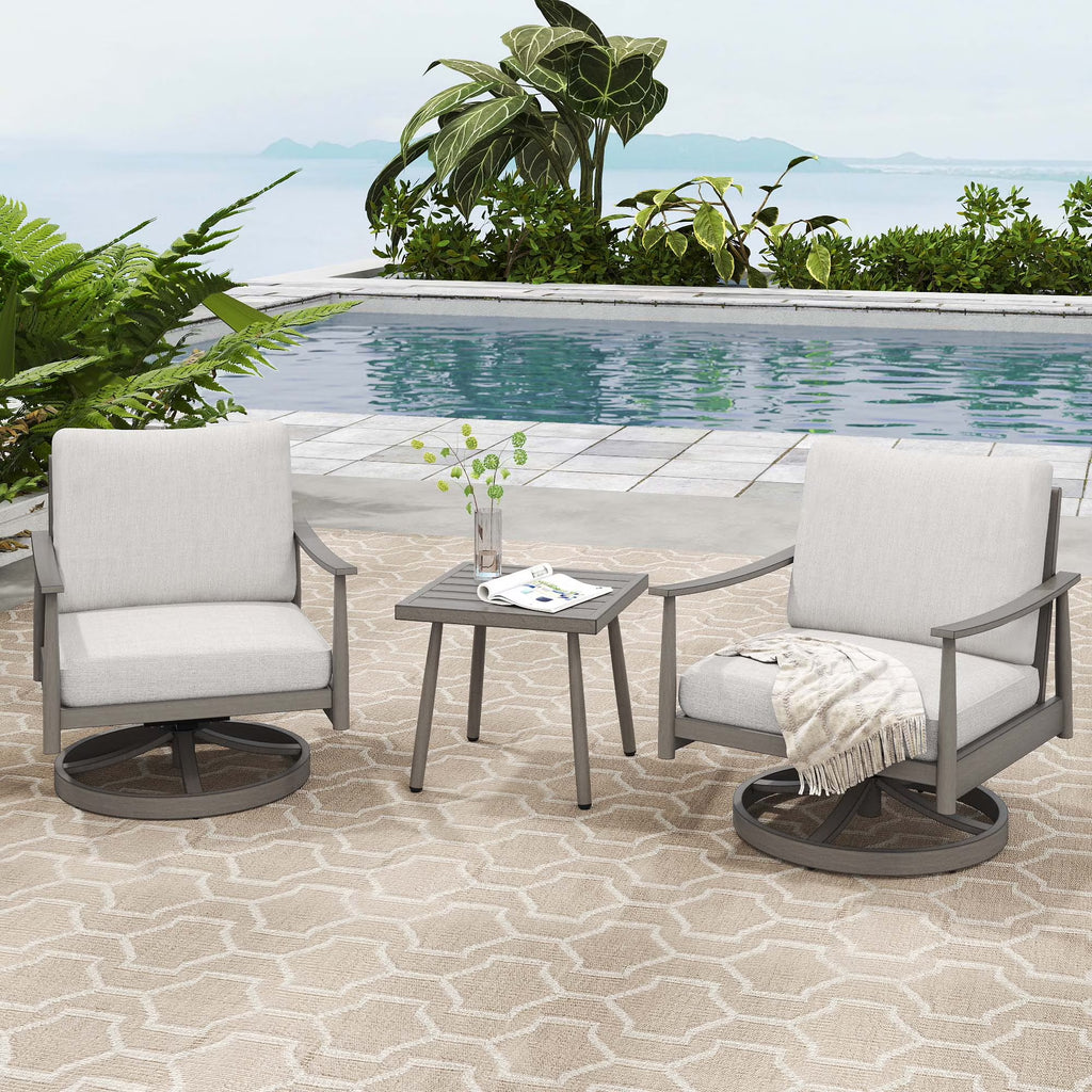 HAPPATIO Aluminum Outdoor Furniture Set - 5 Pieces Patio Furniture Set Includes 1 Side Table, 2 Swivel Chairs and 2 Ottomans with Thick Cushion, Patio Conversation Set for Backyard Poolside (Grey)
