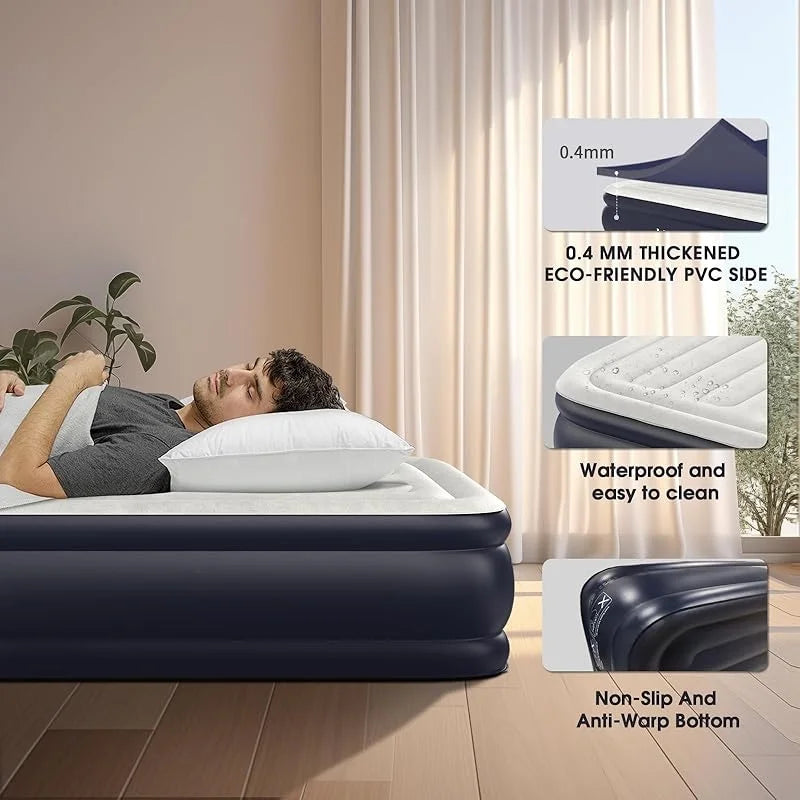 Air Mattress Full with Built in Pump,18''Inflatable Mattress of Upgraded Vertical Beams,Self Inflatable/Deflation Blow Up Mattress in 3 Mins,Flocked Top Airbed with Carry Bag for Home, Camping-wpp