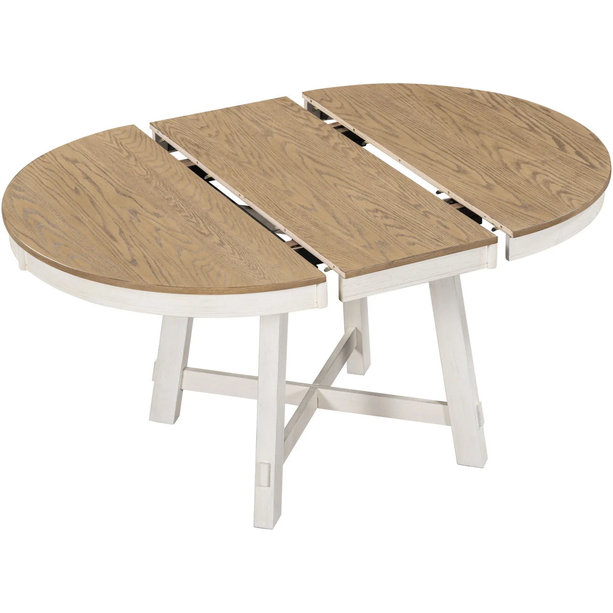 Harper & Bright Designs Round Extendable Dining Table Set for 4, 5 Piece Farmhouse Wood Dining Table Set with 4 Upholstered Dining Chairs, Natural Wood Wash