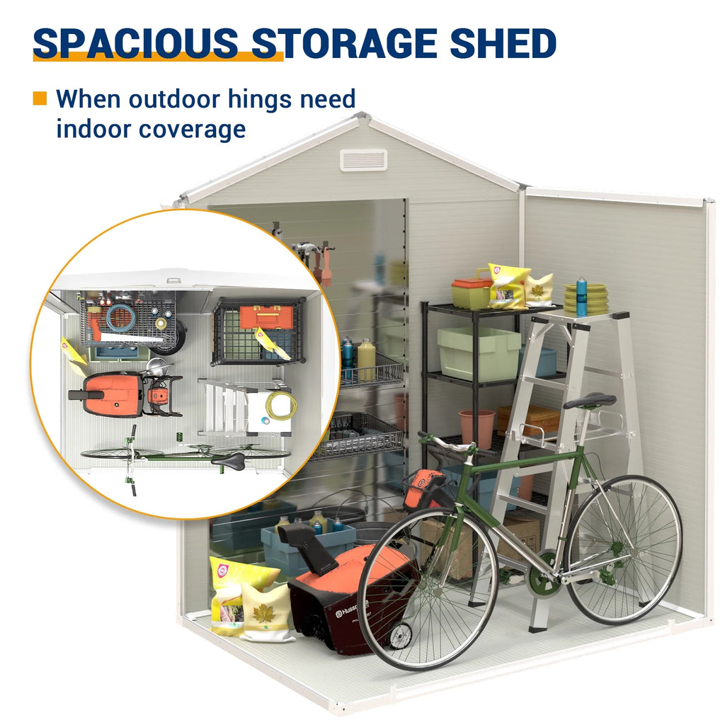 ECOPATIO Outdoor Storage Shed 5x3 FT, Resin Garden Shed for Bike, Tool, Plastic Outside Sheds & Outdoor Storage Storage Box with Lockable Door for Backyard, Patio, Lawn, Sandstone