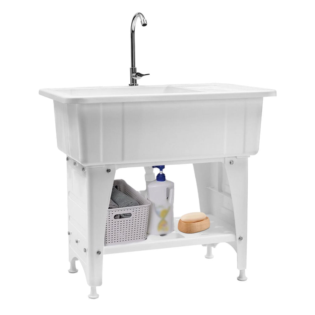 Laundry Sink Freestanding Plastic Indoor and Outdoor Utility Sink with Washboard