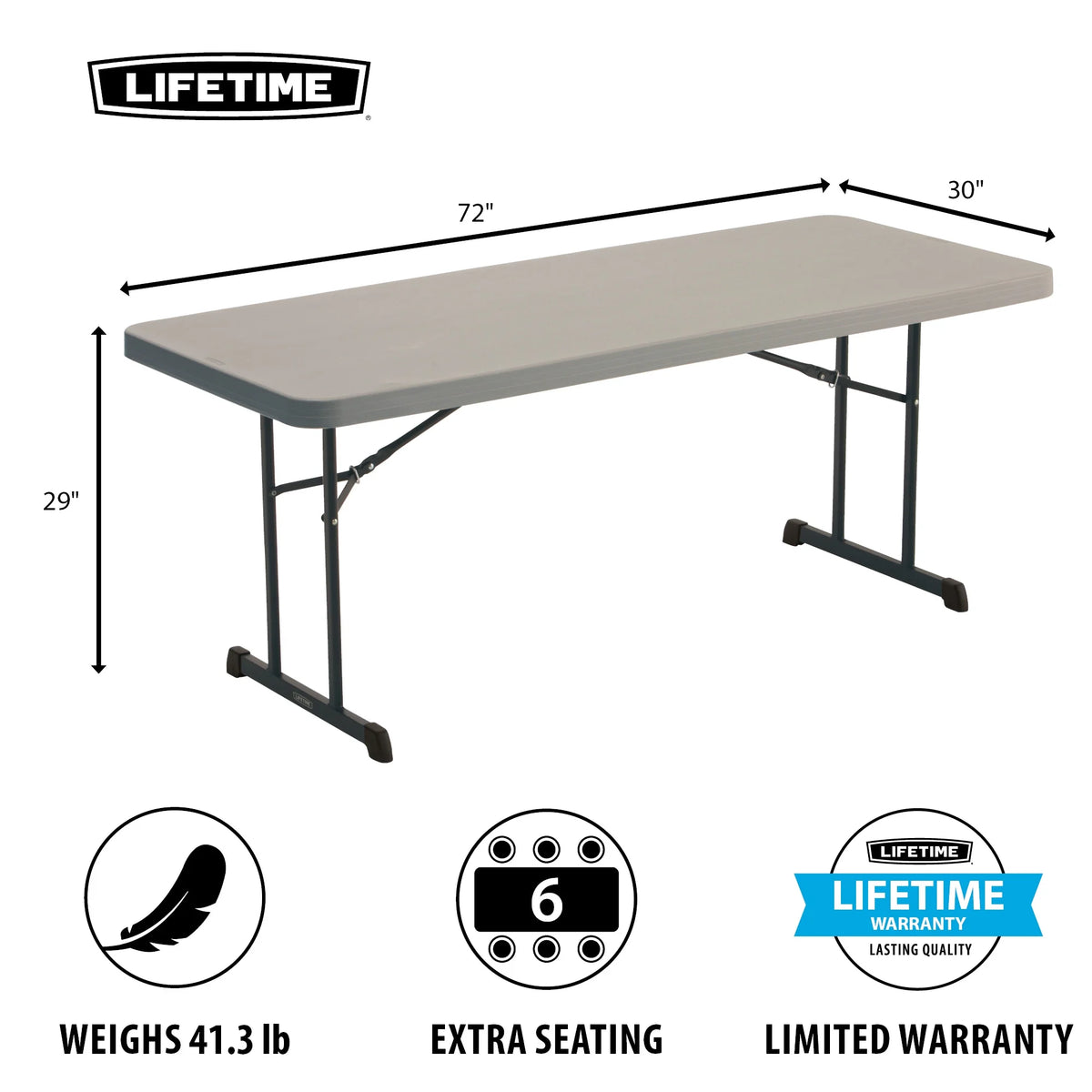 Lifetime 6 ft. Rectangle Folding Table, Indoor/Outdoor Professional Grade, Putty Set of 4 (480126)